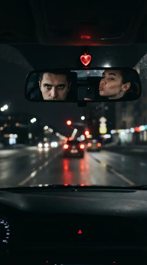 Ночное фото в зеркале авто
