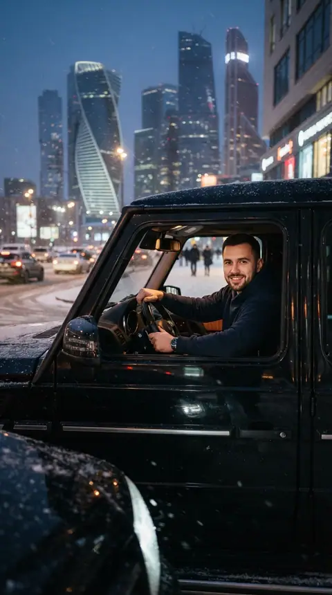 Вечернее фото за рулём Гелендвагена