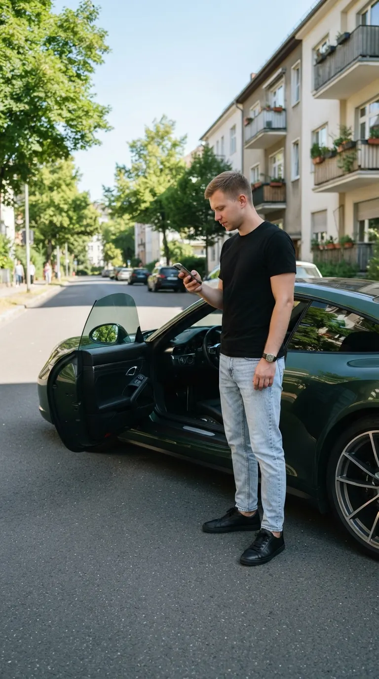 Снимок с зелёным Porsche во дворе