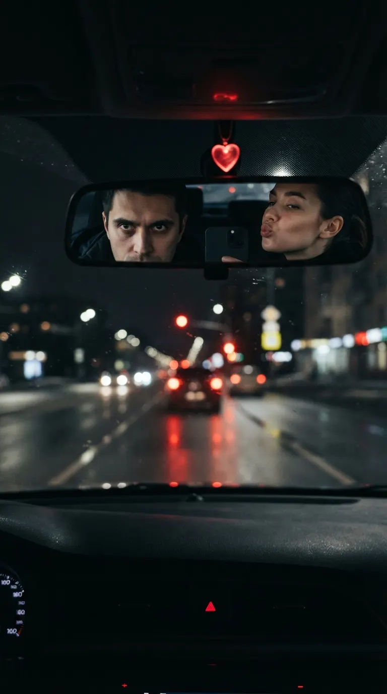 Ночное фото в зеркале авто
