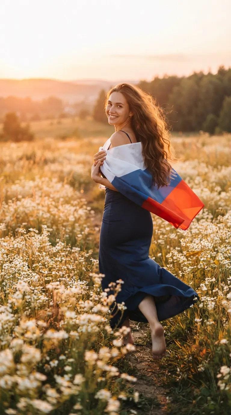 Фото с флагом России в поле