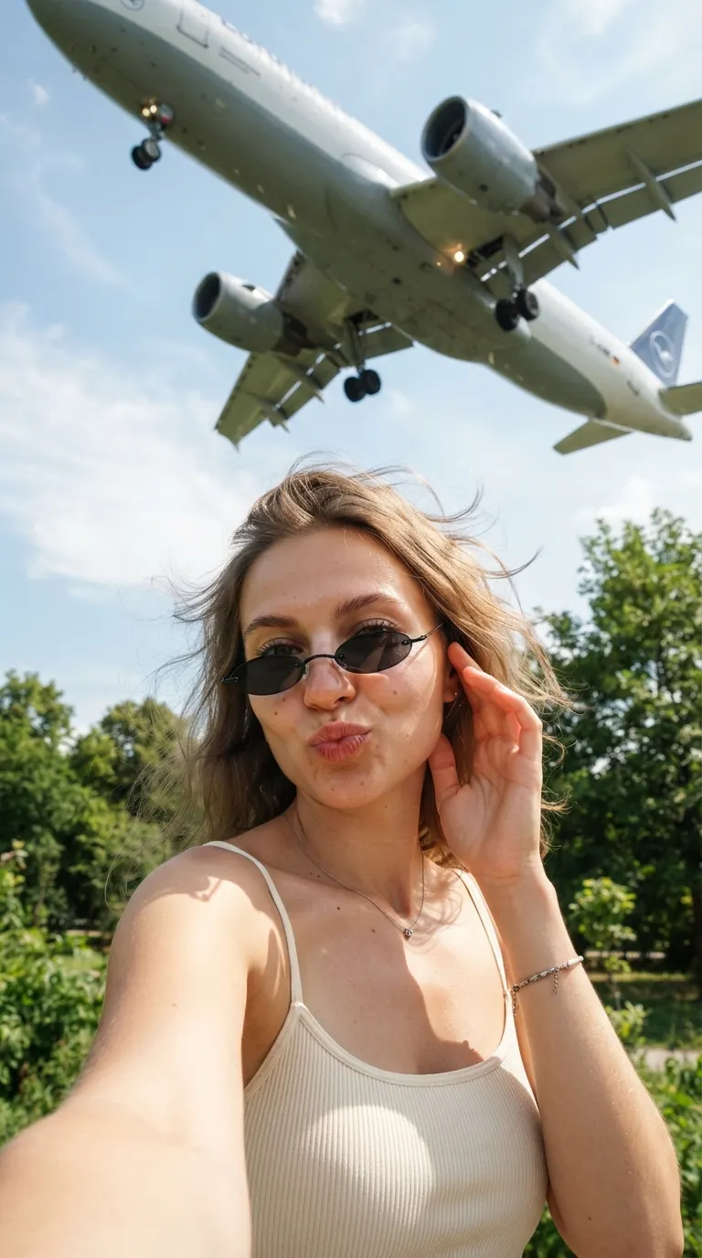 Селфи с самолётом над головой