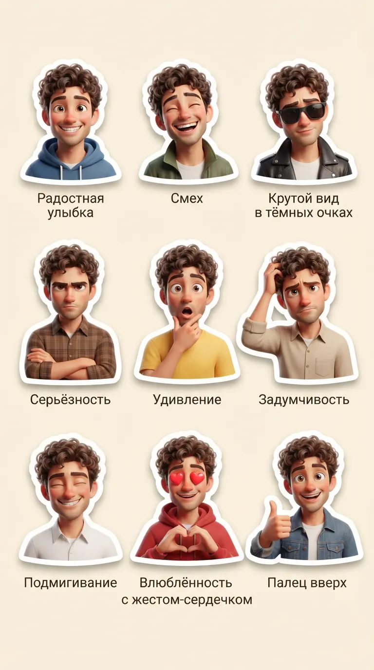 Девять 3D-стикеров с вашим лицом