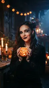 Портрет на Хеллоуин с тыквой-фонарём