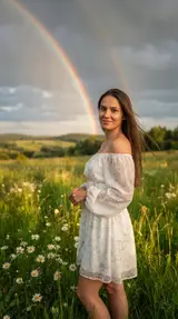 Фото с двойной радугой в поле