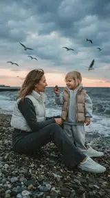 Фото мамы с малышом на берегу моря
