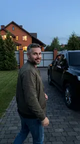 Кадр с Гелендвагеном у дома