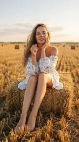 Летнее фото на тюке сена
