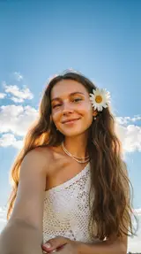 Селфи с ромашкой за ухом