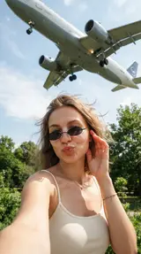 Селфи с самолётом над головой
