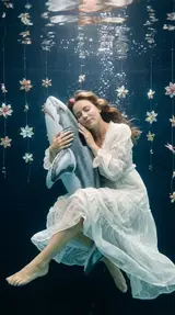 Подводное фото с надувной акулой