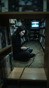 Кадр в видеопрокате с VHS-кассетой